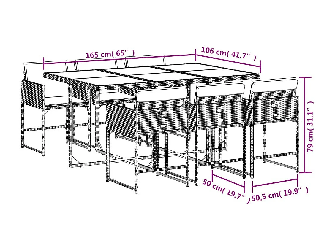 Sener  7-delige Tuinset met kussens poly rattan beige