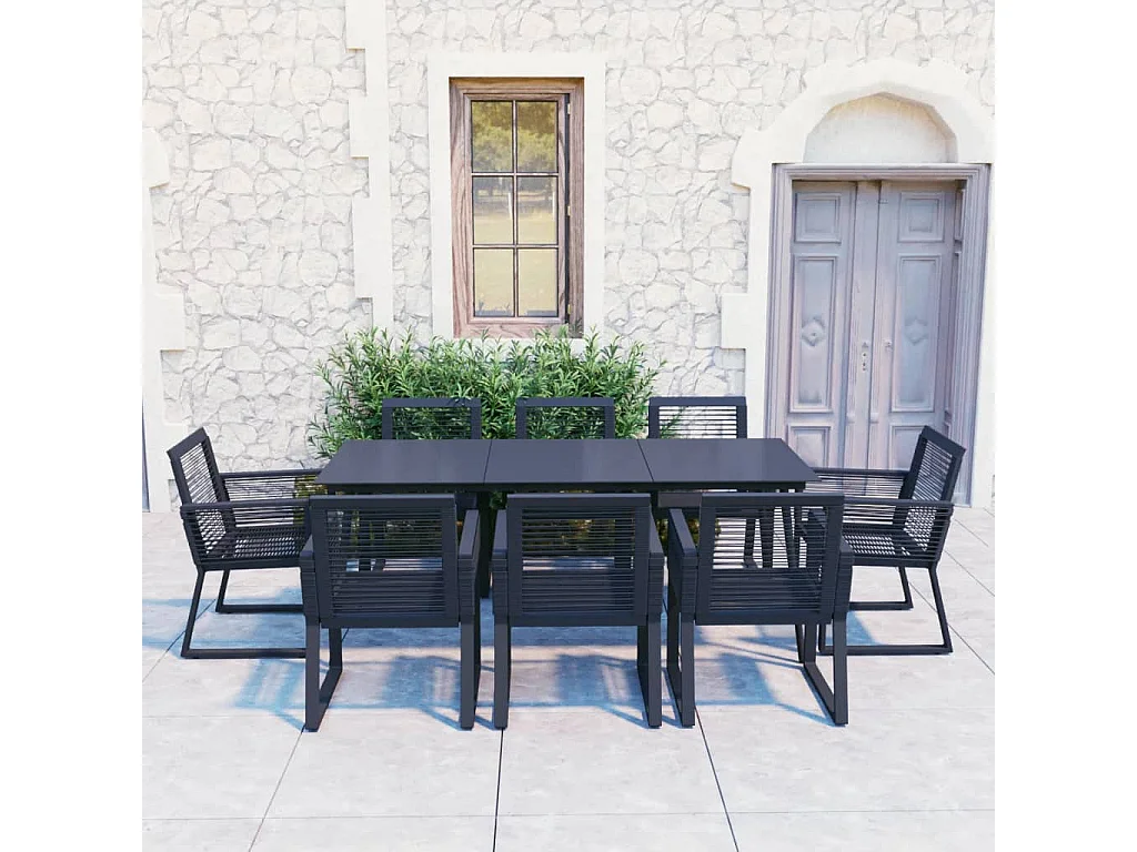 Ralvir  Juego de comedor para jardín 9 piezas ratán PVC negro