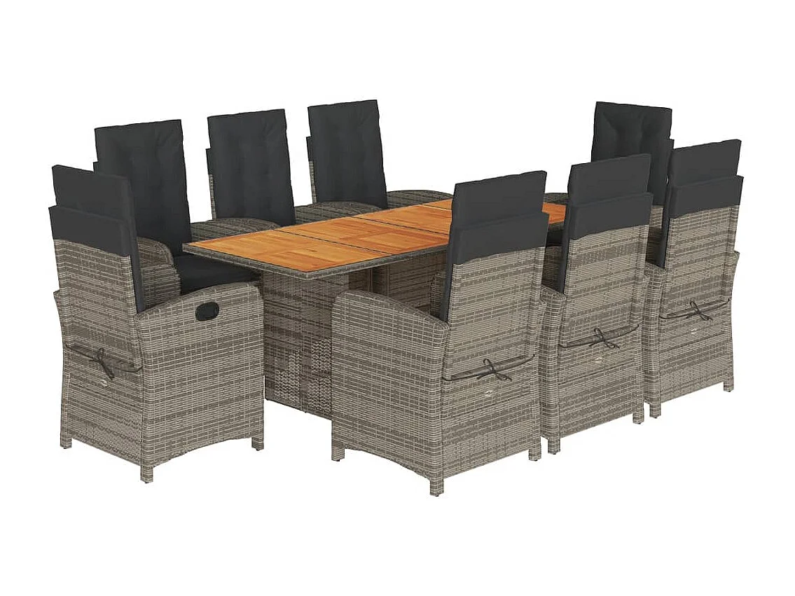 Nayo  9-delige Tuinset met kussens poly rattan grijs