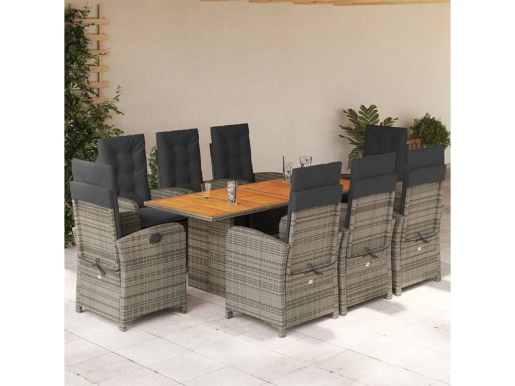 Nayo  9-delige Tuinset met kussens poly rattan grijs