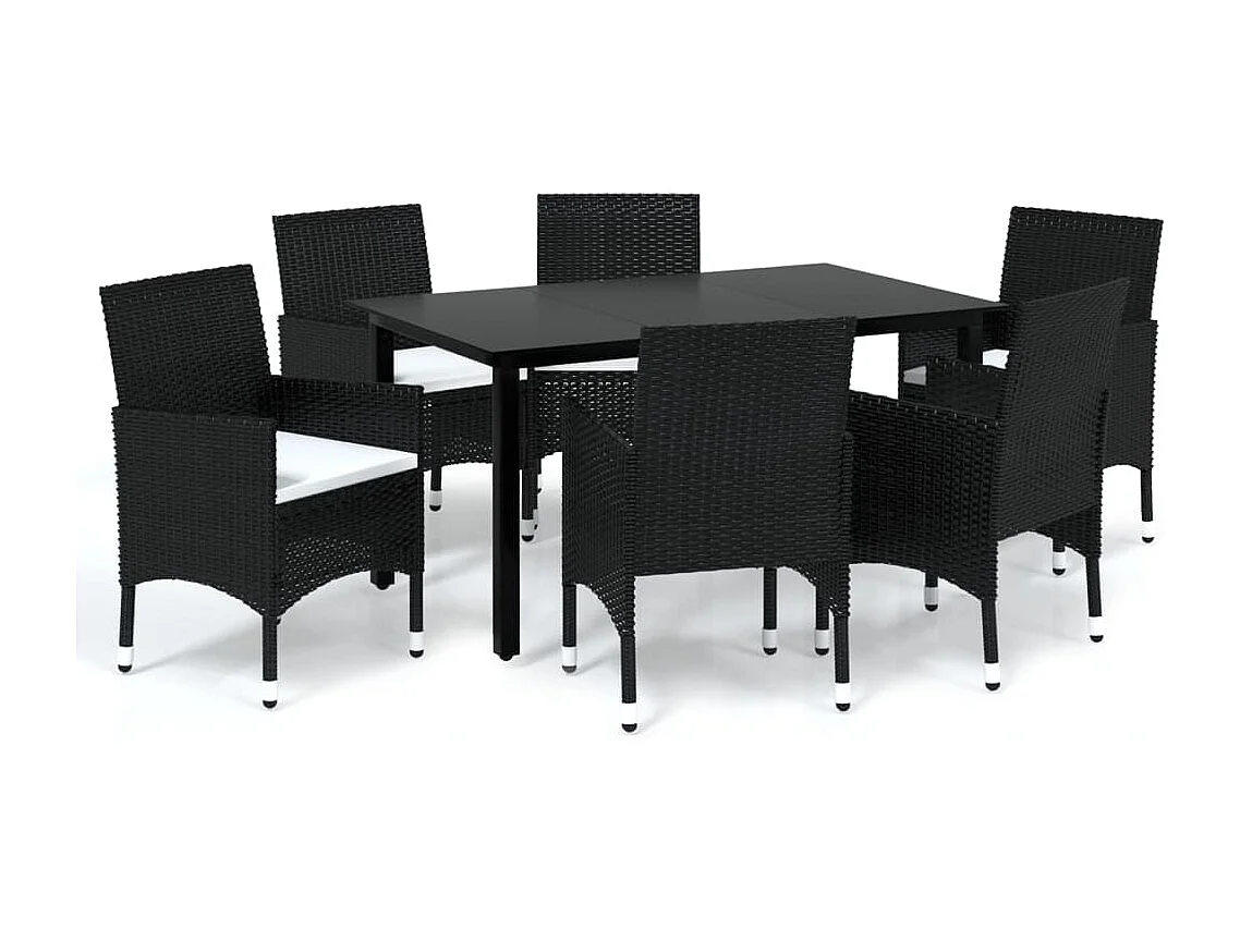 Wausau  Ensemble à manger de jardin coussins 7pcs Résine tressée Noir