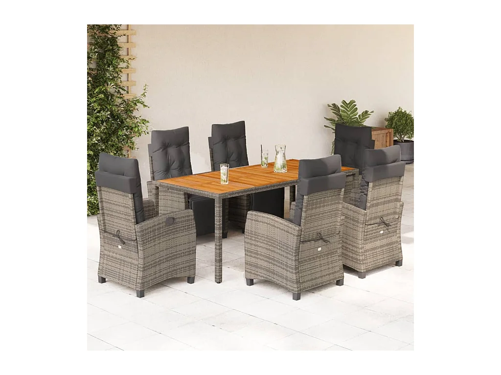 Torgryn  Ensemble à manger de jardin et coussins 7 pcs gris rotin