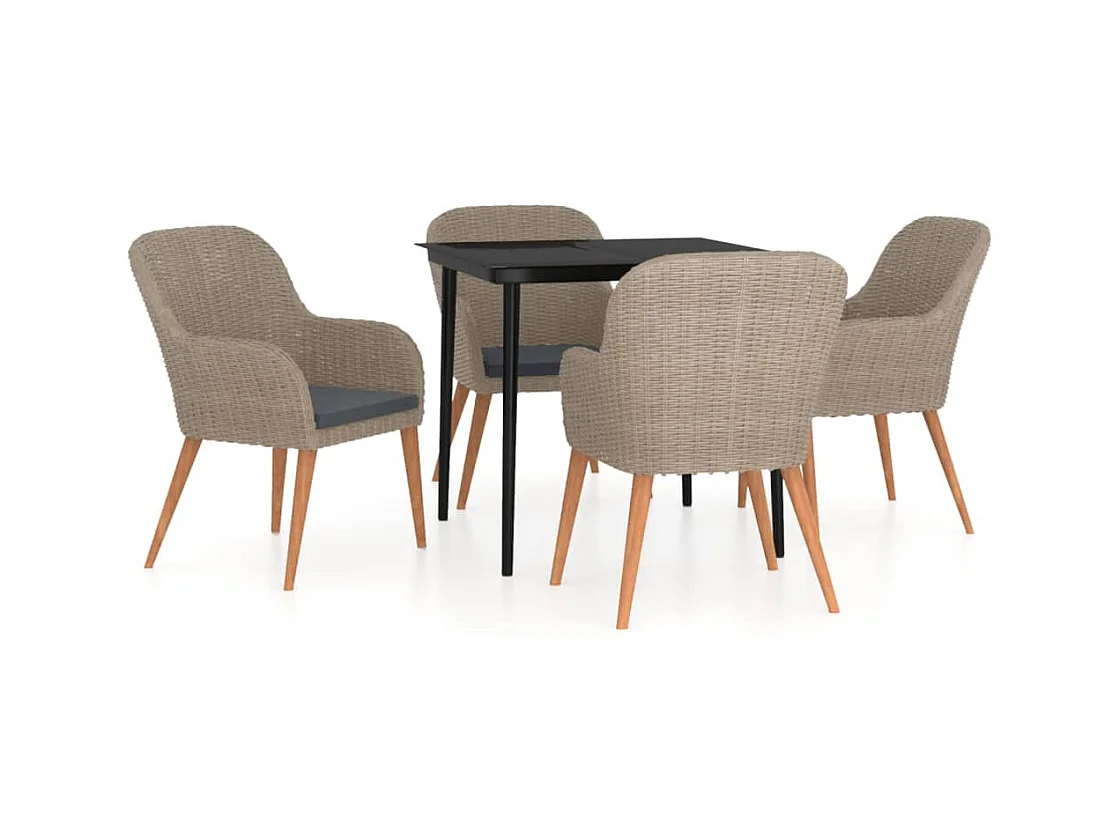 Coole  Ensemble à manger de jardin et coussins 5 pcs Marron