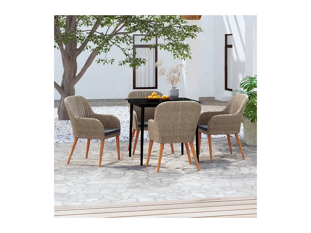 Coole  Ensemble à manger de jardin et coussins 5 pcs Marron