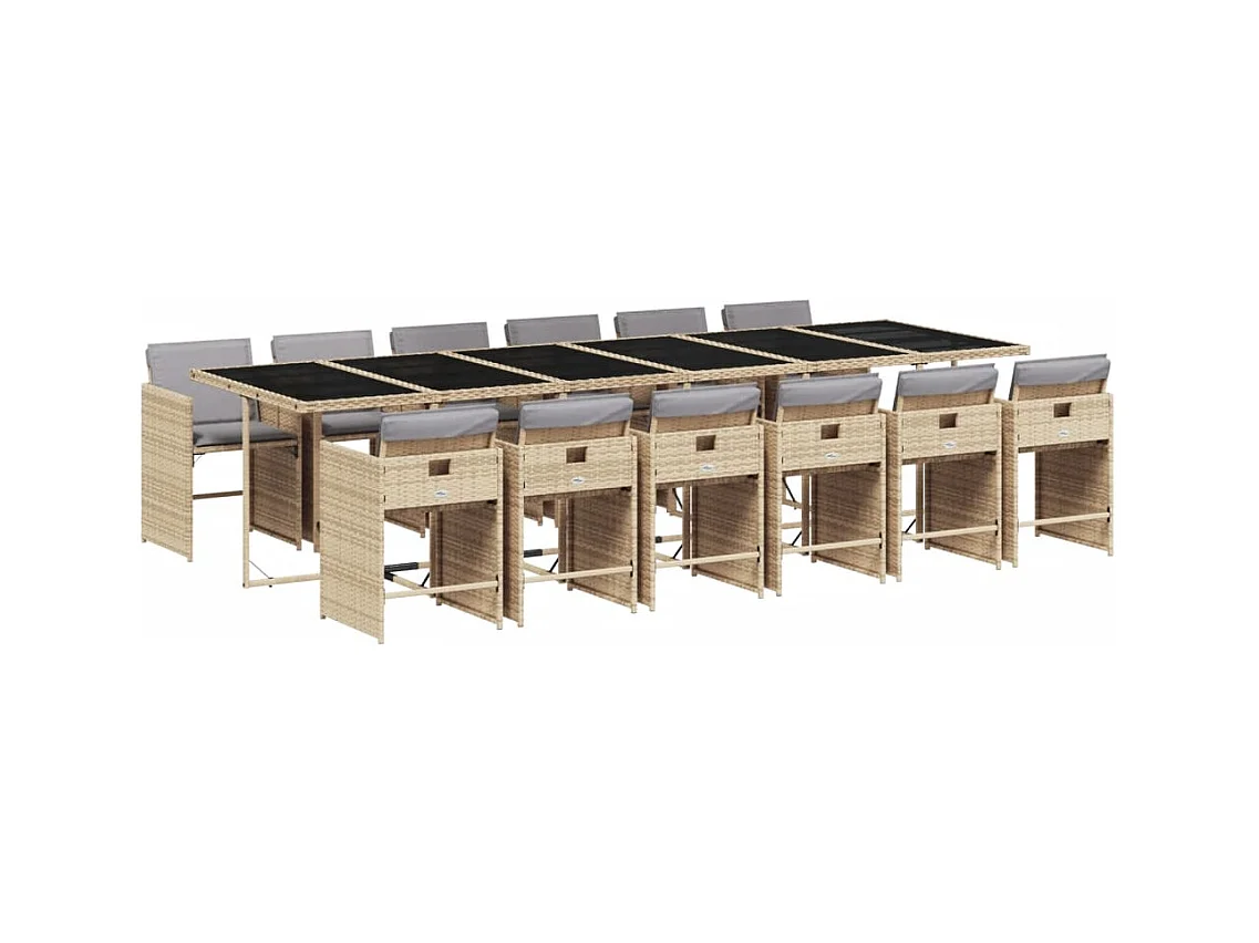 Heeswijk-Dinther  Ensemble à manger de jardin coussins 13 pcs mélange beige rotin