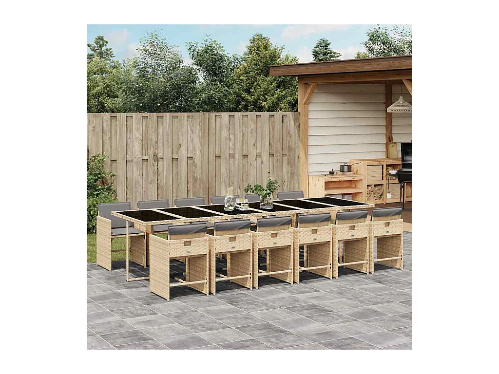 Heeswijk-Dinther  Ensemble à manger de jardin coussins 13 pcs mélange beige rotin