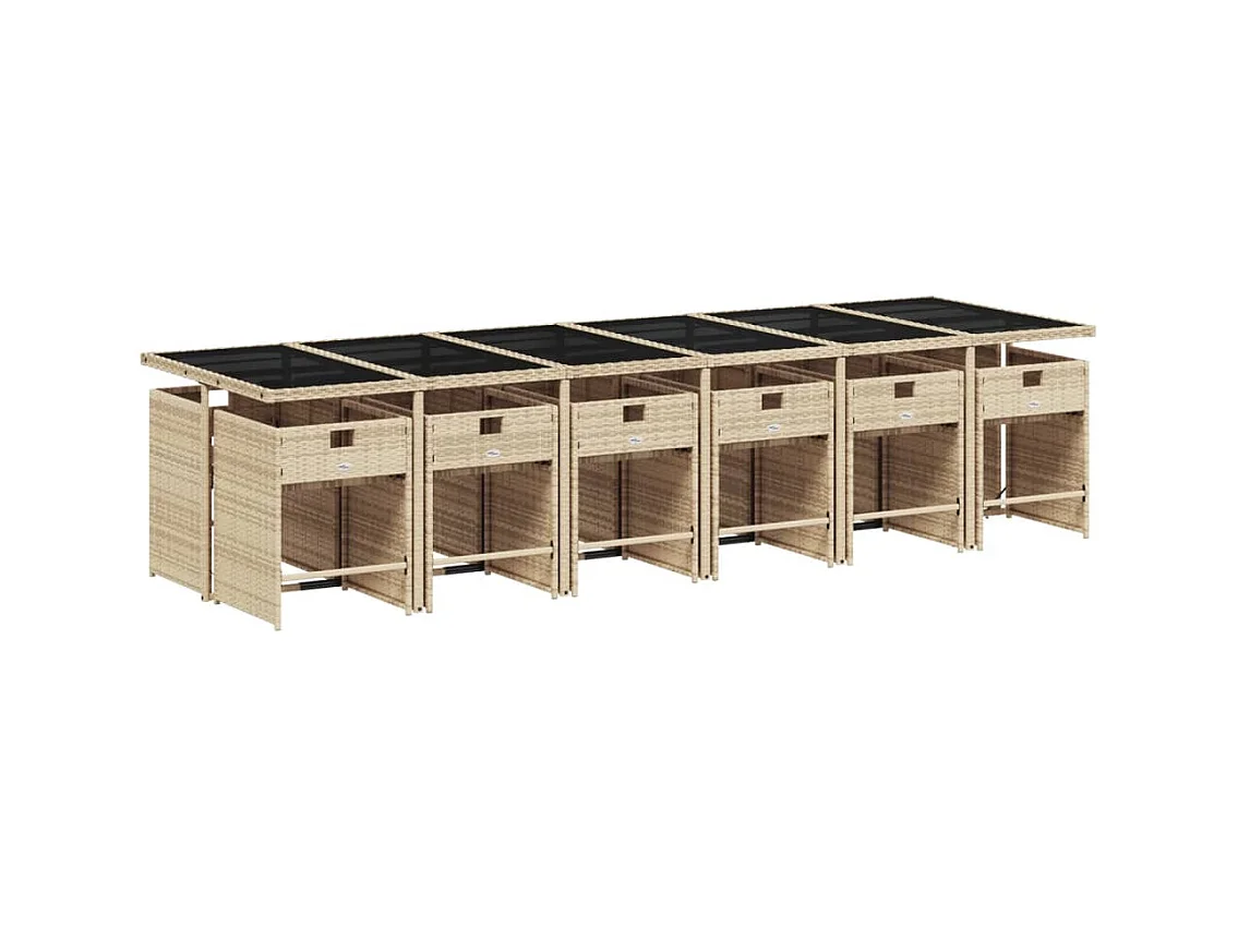 Heeswijk-Dinther  Ensemble à manger de jardin coussins 13 pcs mélange beige rotin