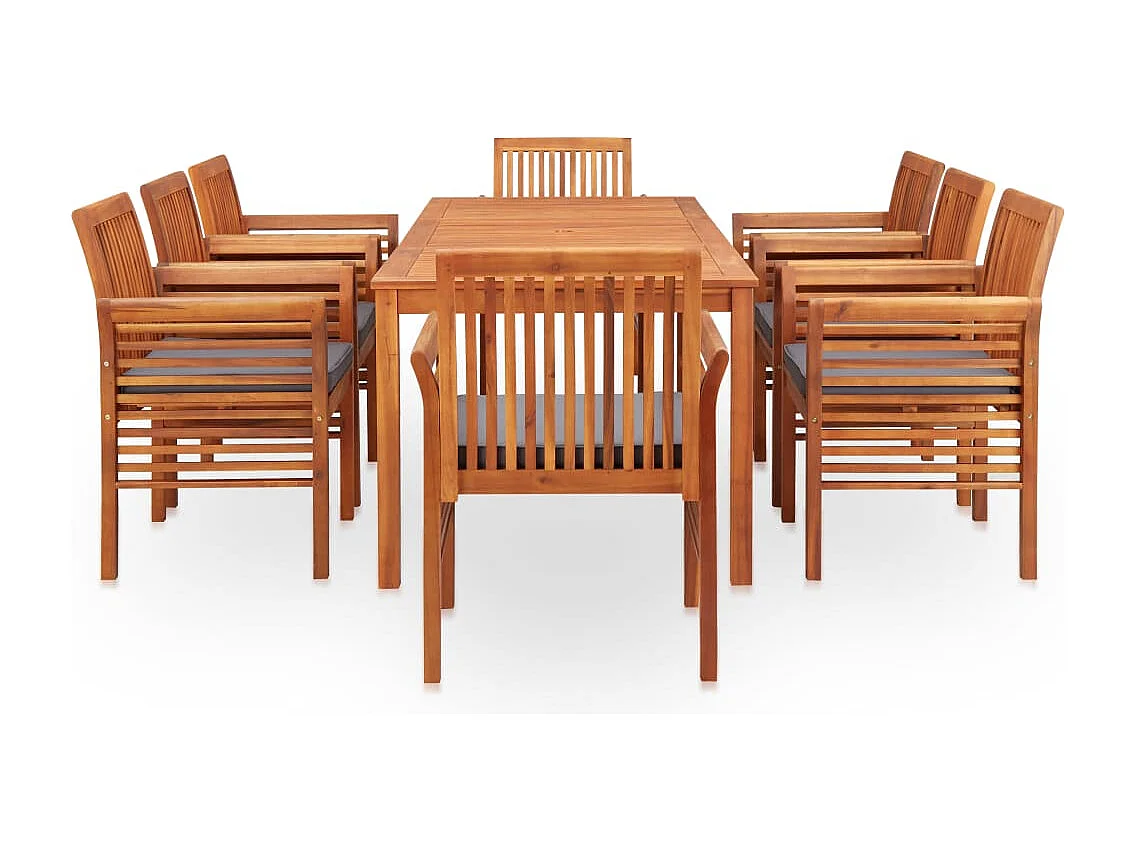 Naeem  Ensemble à manger d'extérieur 9 pcs et coussins Acacia solide