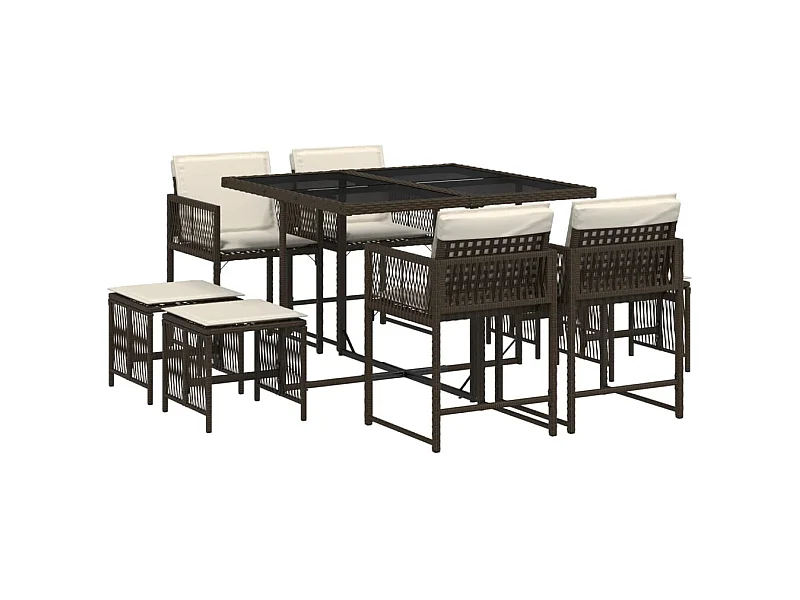 Xeli  Ensemble à manger de jardin et coussins 9 pcs marron poly rotin