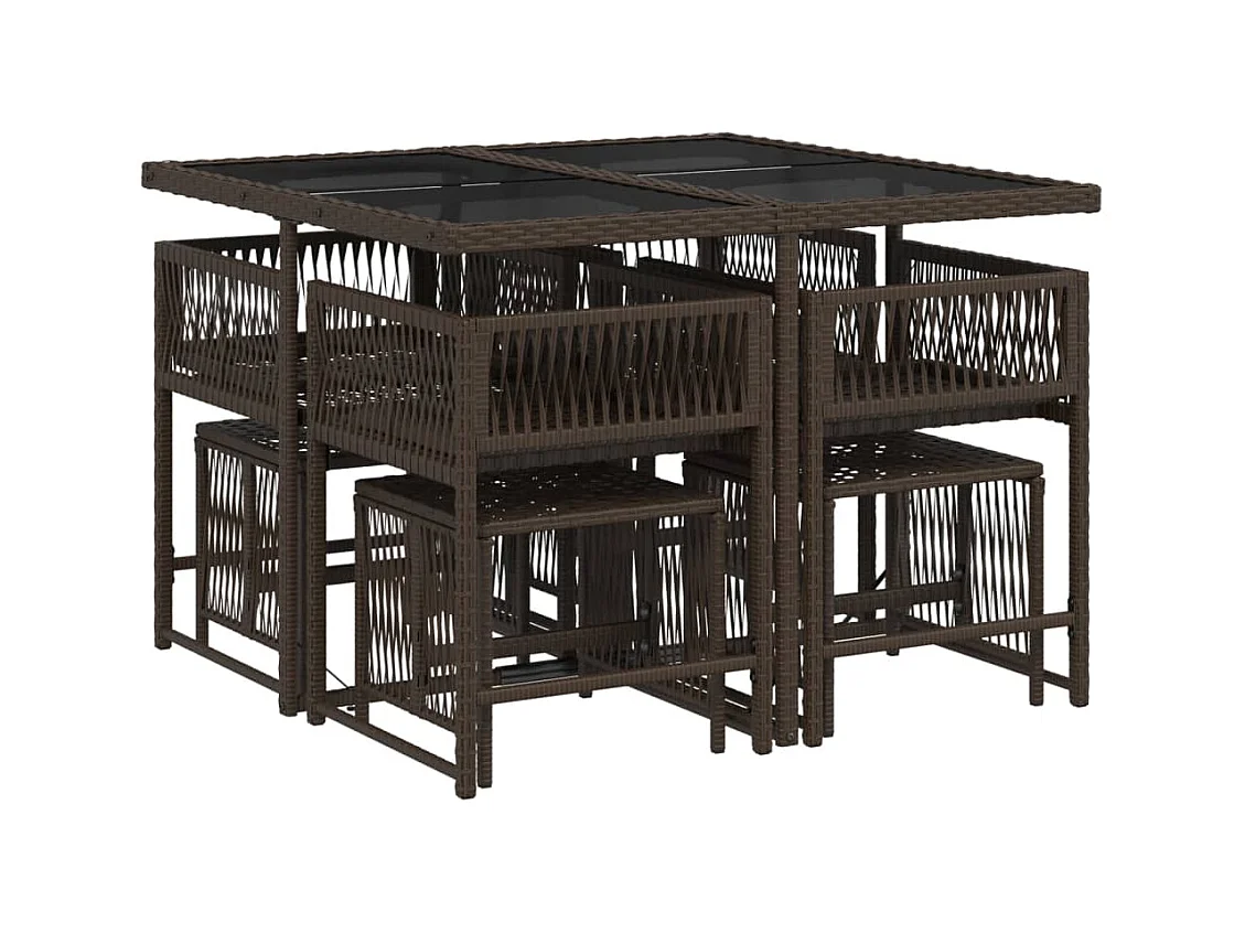 Xeli  Ensemble à manger de jardin et coussins 9 pcs marron poly rotin