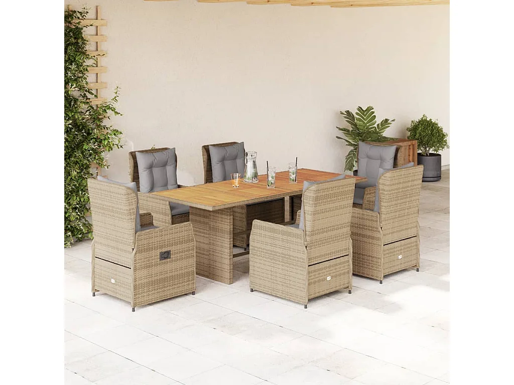 Zion  7-delige Tuinset met kussens poly rattan beige