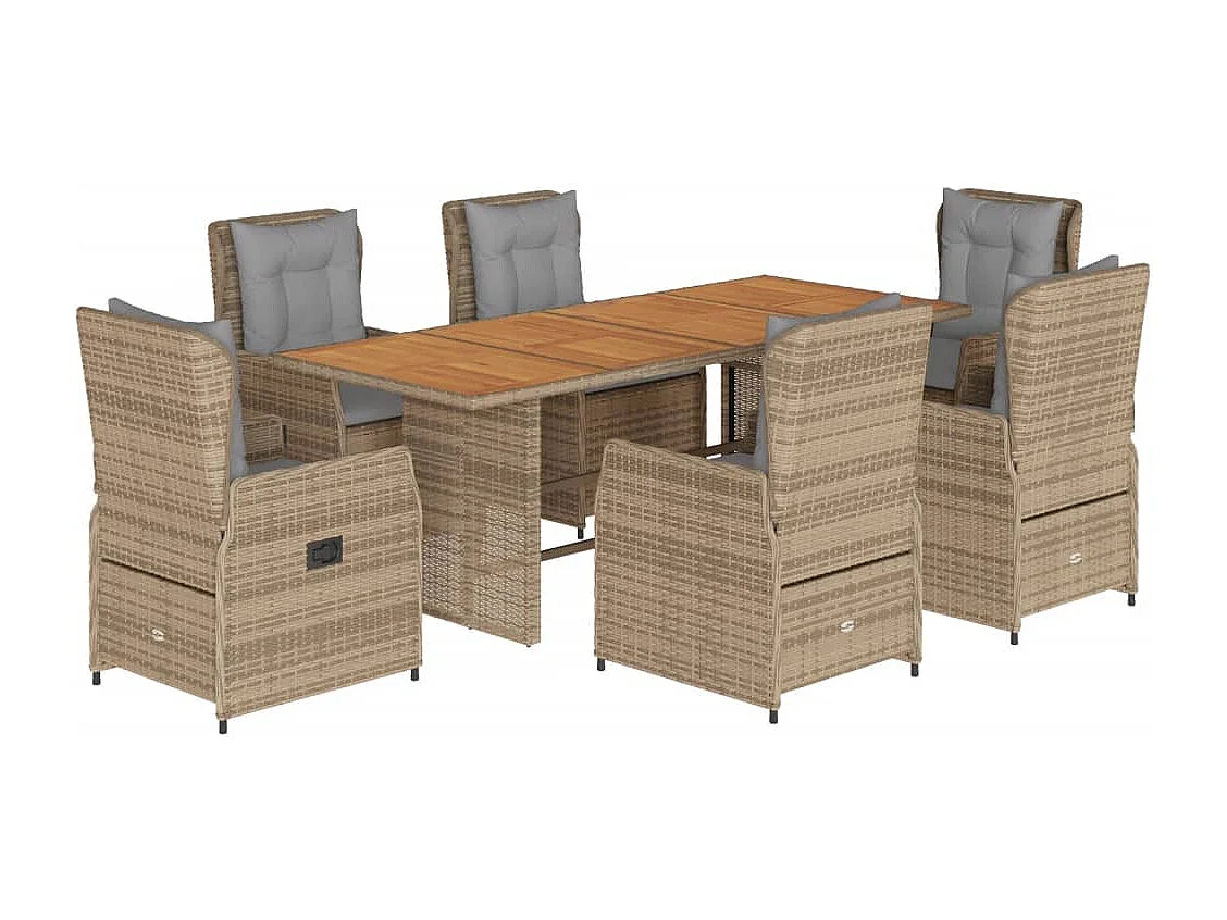 Zion  7-delige Tuinset met kussens poly rattan beige