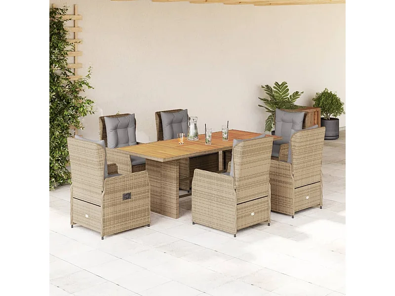 Zion  7-delige Tuinset met kussens poly rattan beige