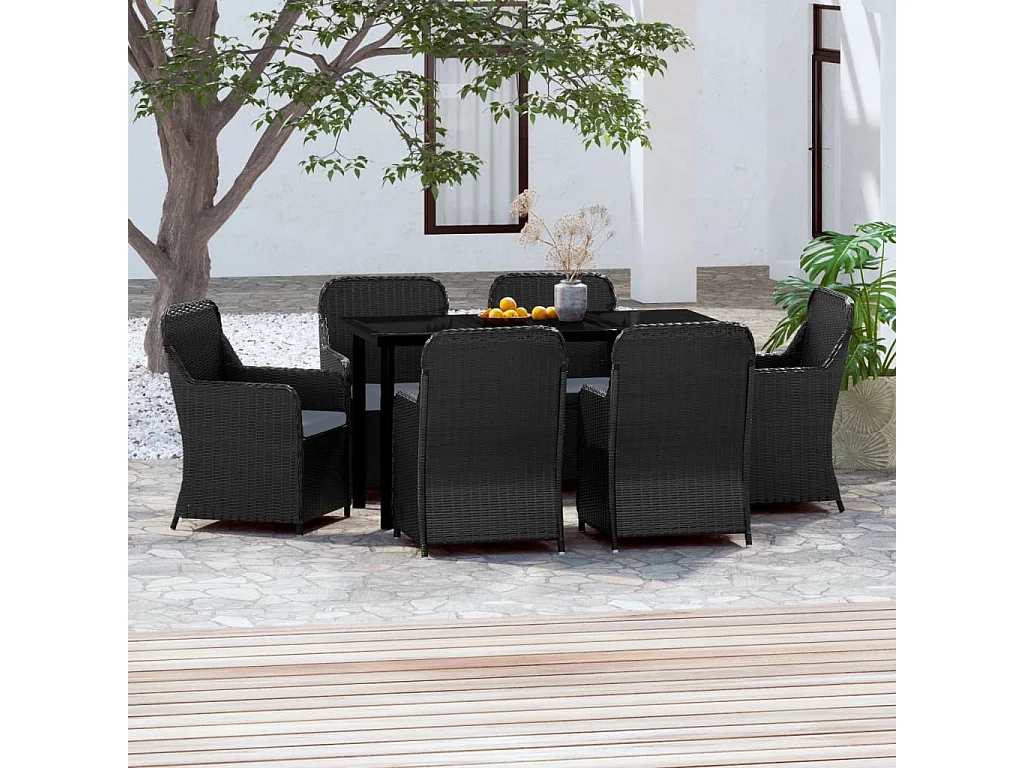 Bergeijk  Ensemble à manger de jardin avec coussins 7 pcs Noir