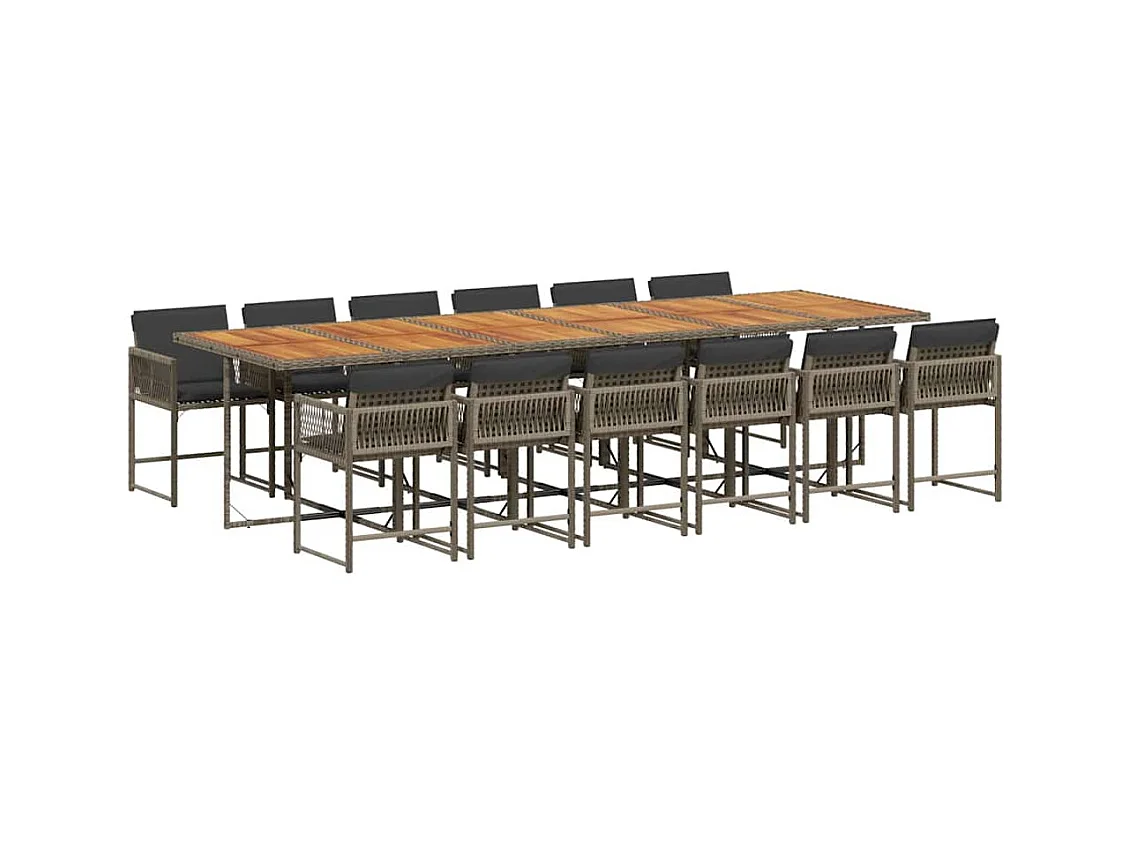 Sharif  Ensemble à manger de jardin coussins 13 pcs gris résine tressée