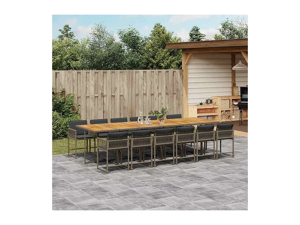 Sharif  Ensemble à manger de jardin coussins 13 pcs gris résine tressée