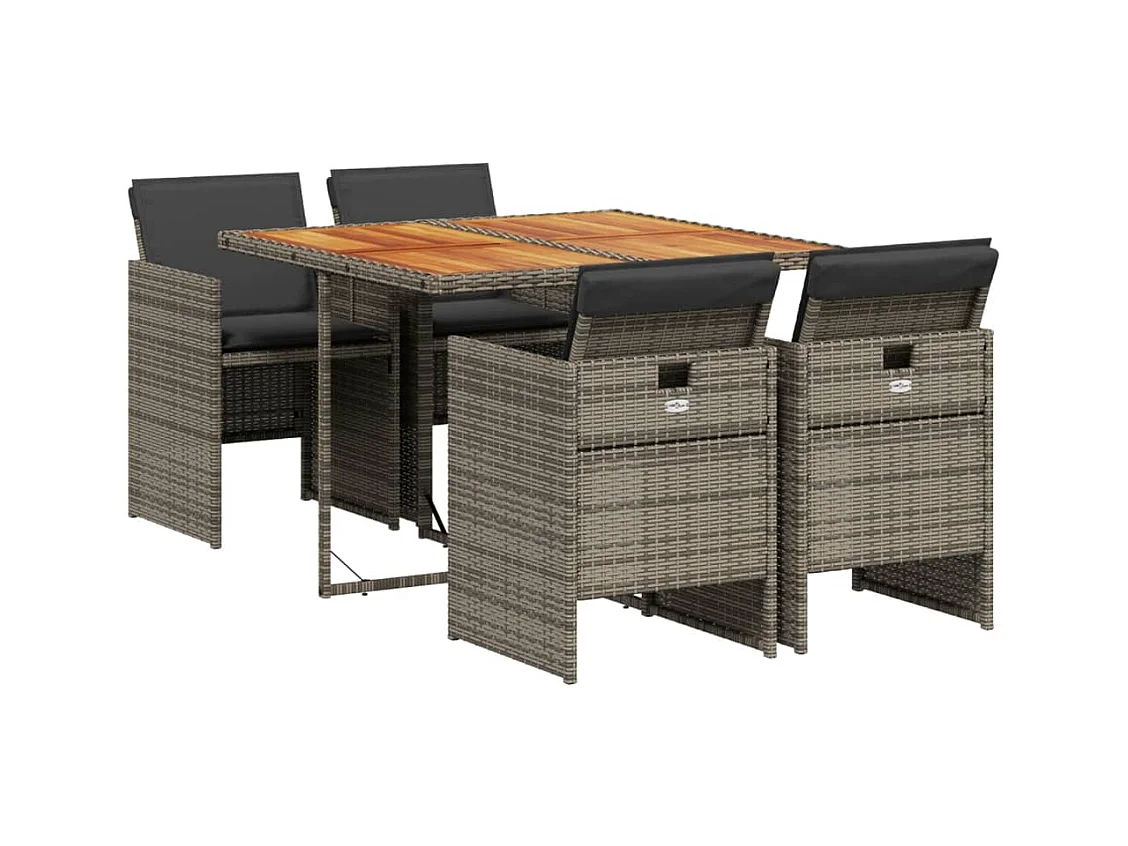 Ljungby  Ensemble à manger de jardin 5 pcs coussins gris résine tressée