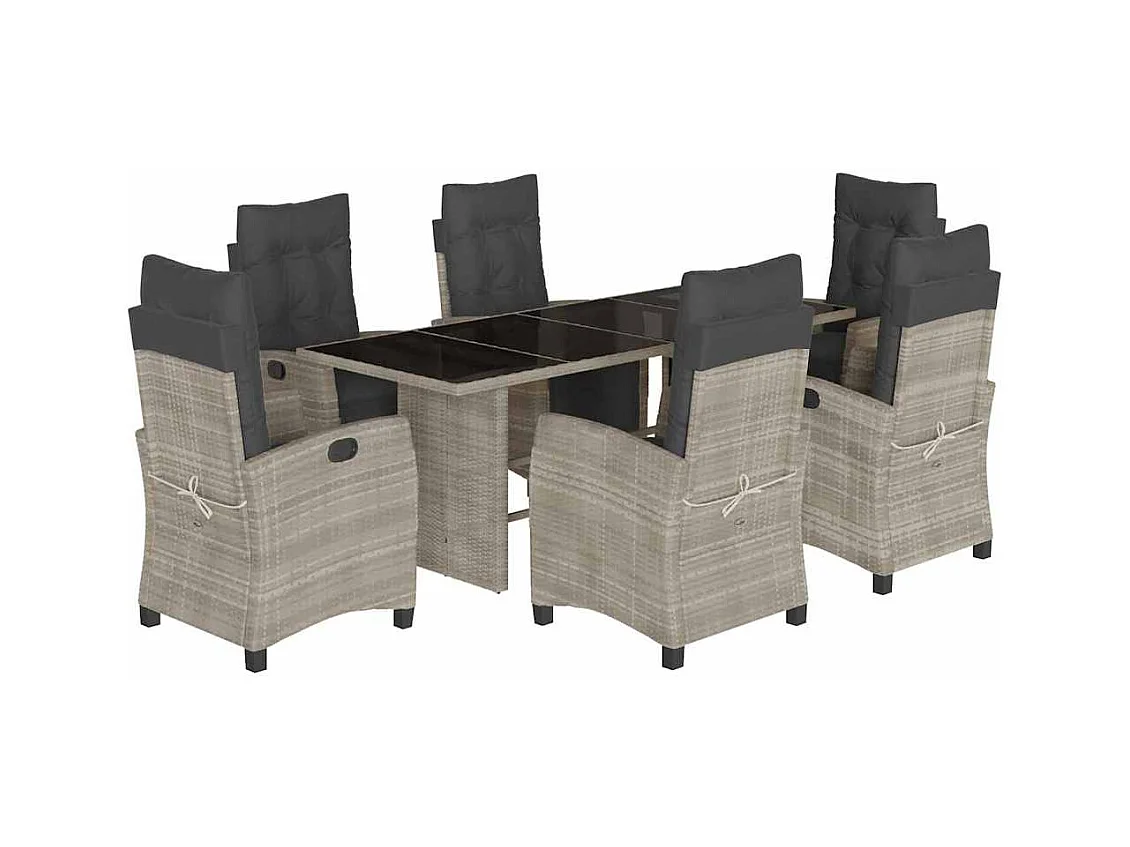 Igmar  Ensemble à manger de jardin et coussins 7 pcs gris clair rotin