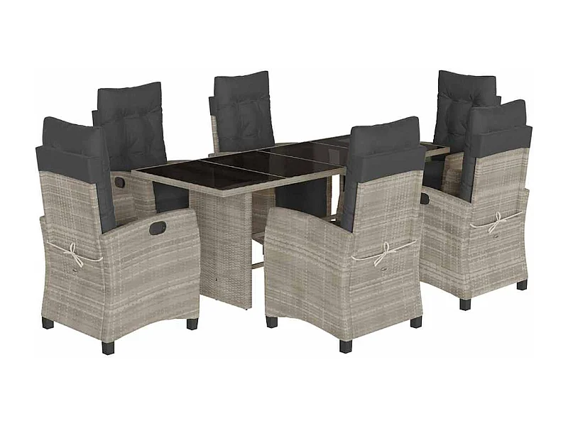 Igmar  Ensemble à manger de jardin et coussins 7 pcs gris clair rotin