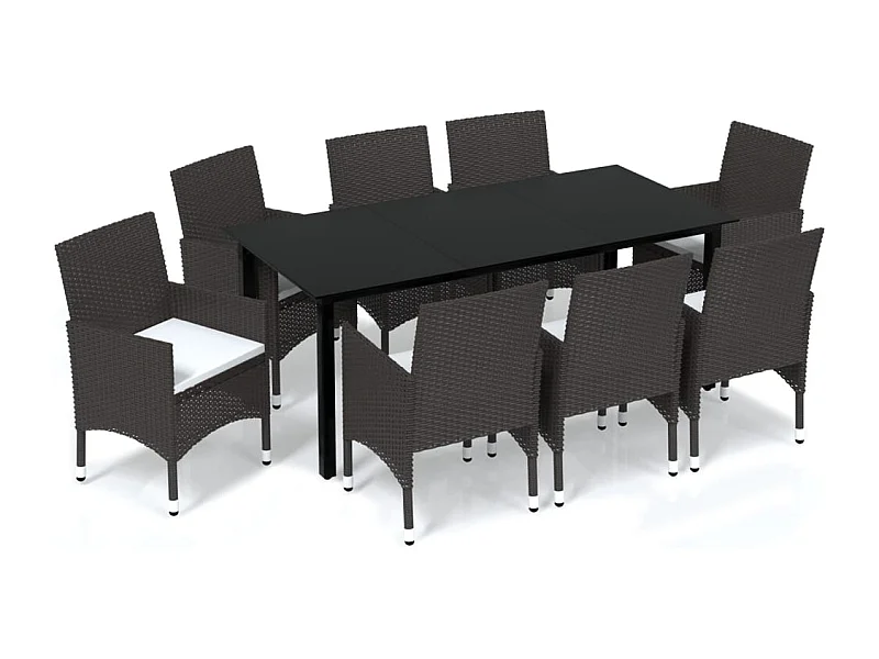 Wausau  Set de muebles jardín 9 pzas con cojines ratán sintético marrón