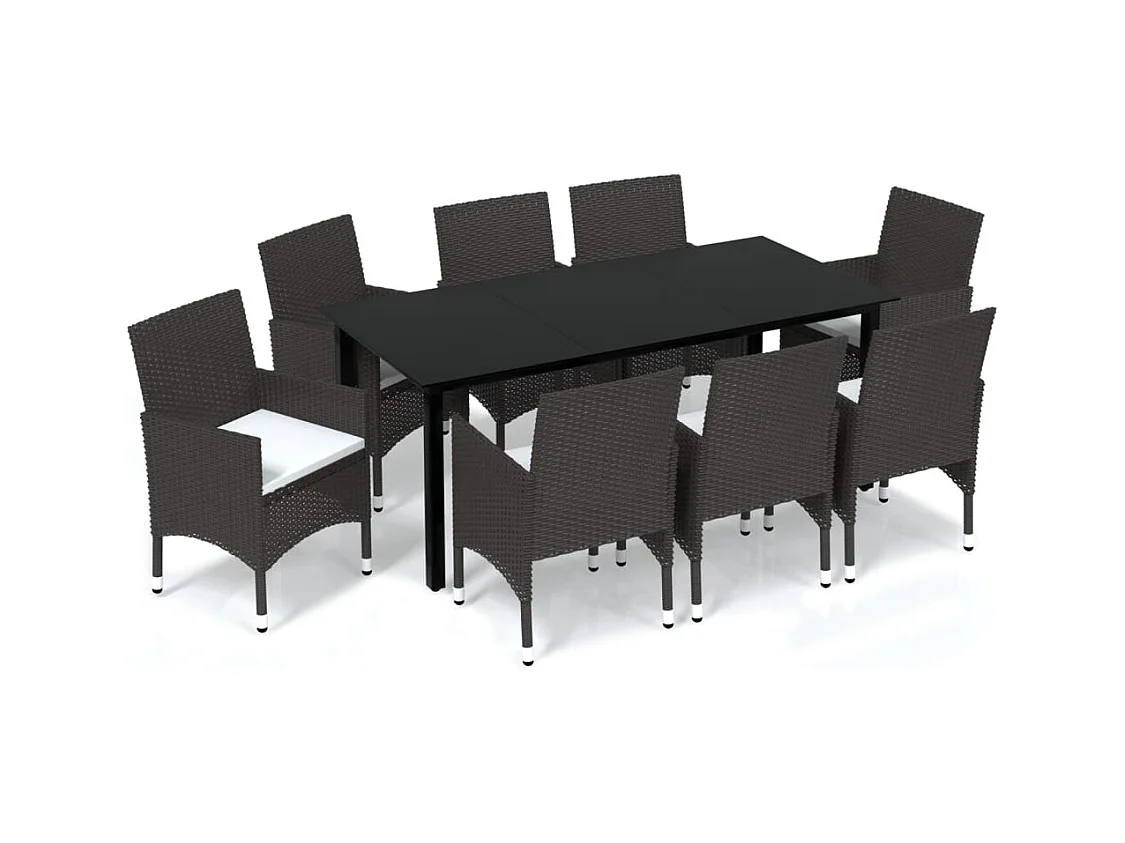 Wausau  Ensemble à manger de jardin et coussins 9 pcs Poly rotin Marron