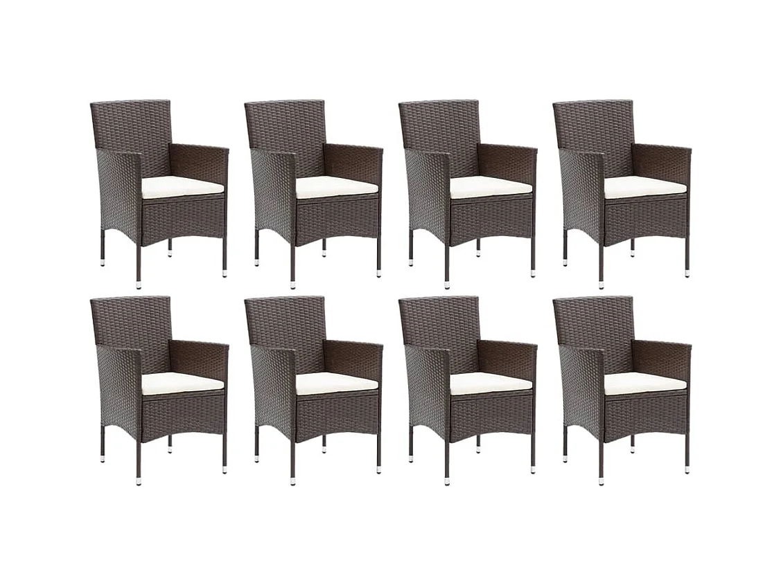Wausau  Ensemble à manger de jardin et coussins 9 pcs Poly rotin Marron