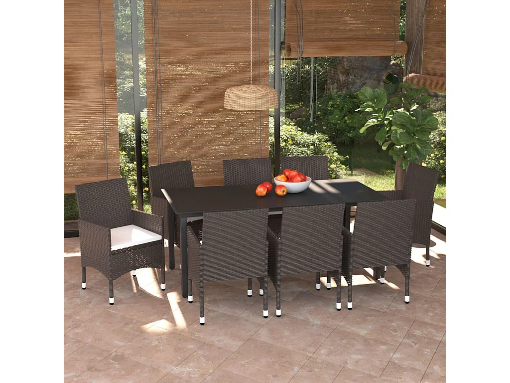 Wausau  9-delige Tuinset met kussens poly rattan bruin