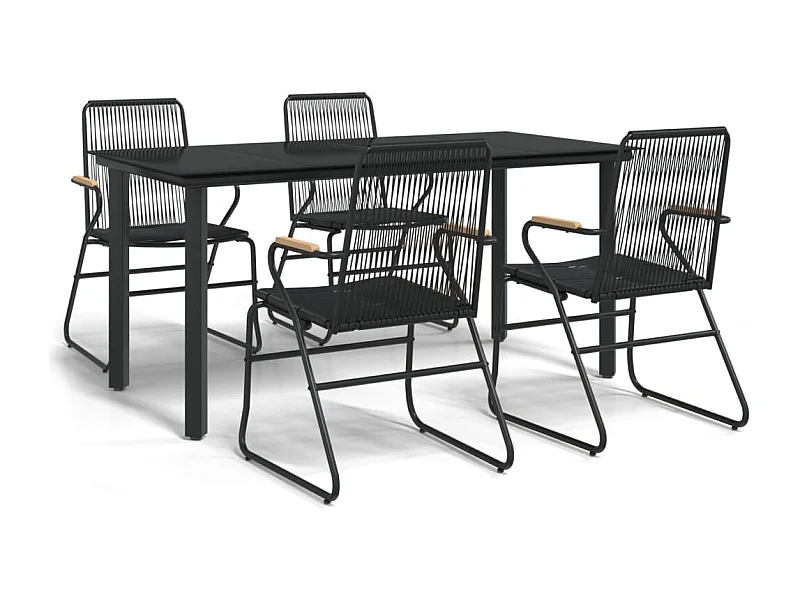 Claudine  Ensemble à manger de jardin 5 pcs Noir Rotin PVC
