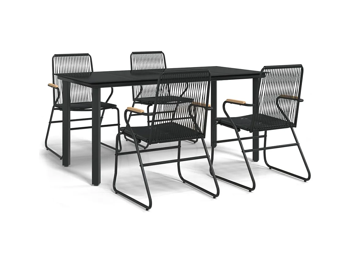 Claudine  Ensemble à manger de jardin 5 pcs Noir Rotin PVC