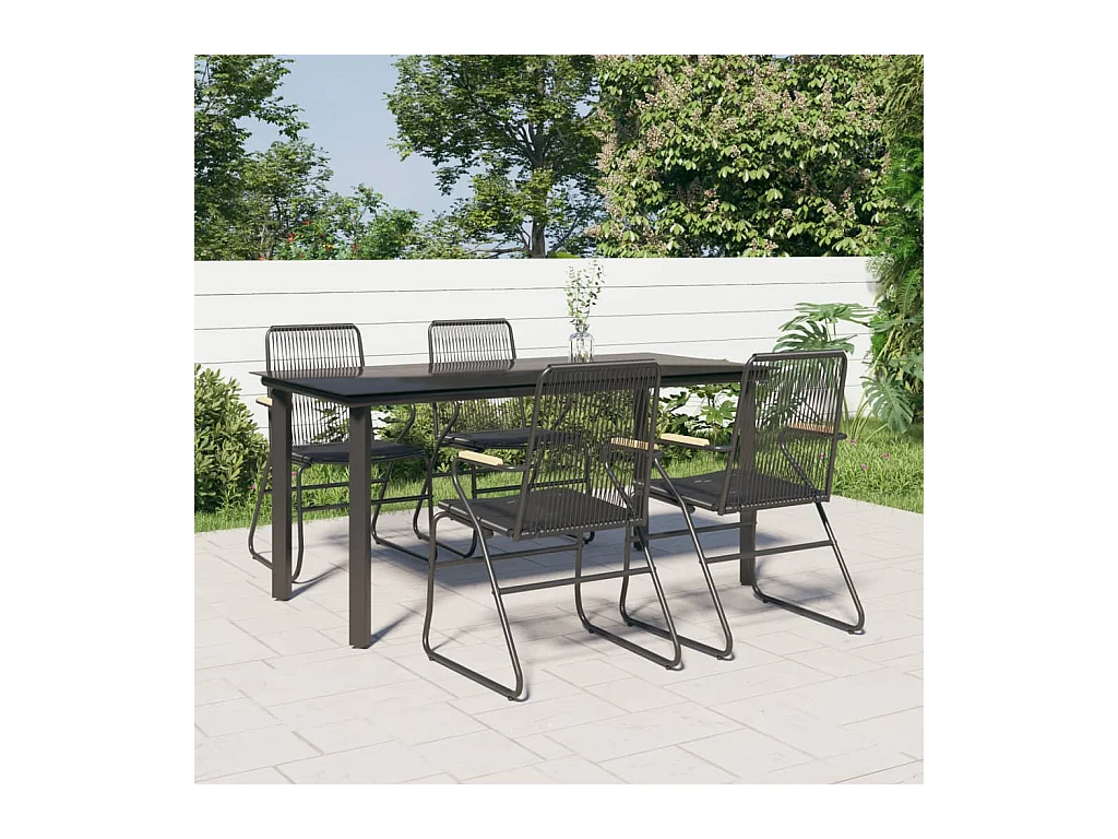 Claudine  Ensemble à manger de jardin 5 pcs Noir Rotin PVC