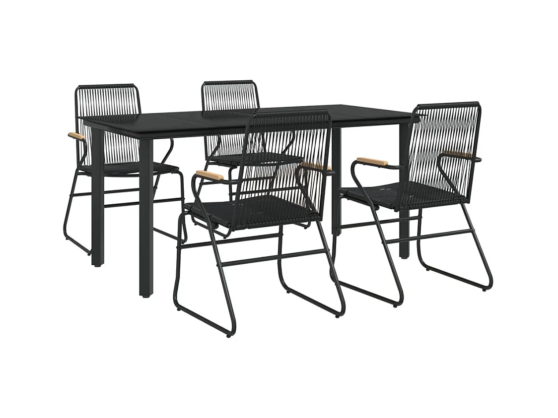 Claudine  Ensemble à manger de jardin 5 pcs Noir Rotin PVC