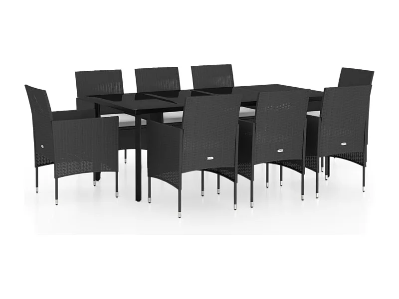 Hillsboro  Juego de comedor de jardín 9 piezas con cojines negro