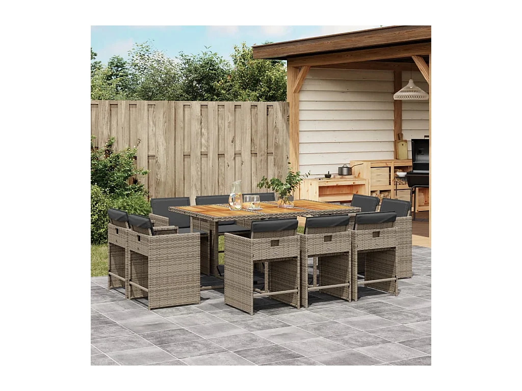 An Daingean  Ensemble à manger de jardin 11pcs avec coussins gris poly rotin