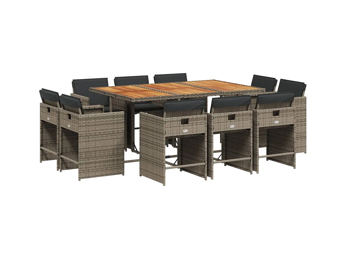 An Daingean  Set de comedor de jardín 11 pzas y cojines ratán sintético gris