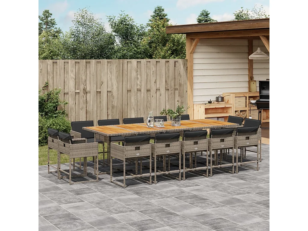 Brienne  Set comedor de jardín con cojines 15 pzas ratán sintético gris