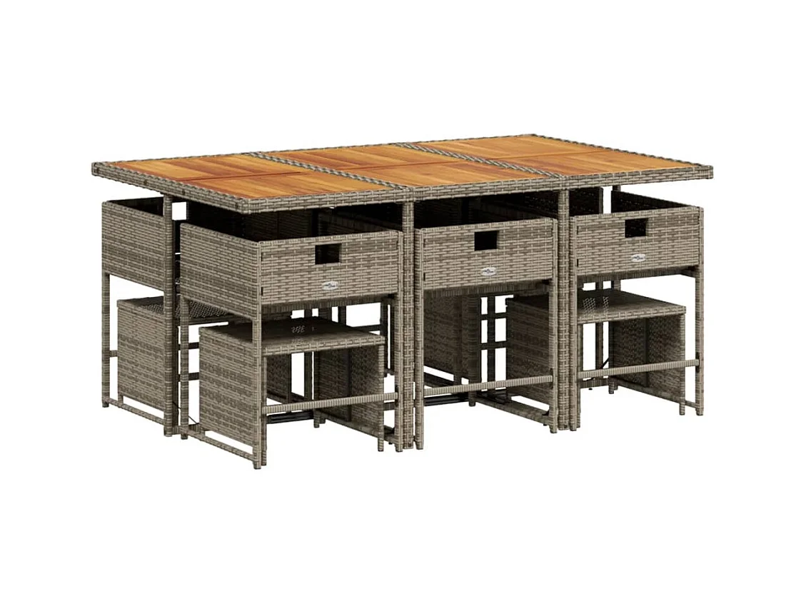 Kirkland  Ensemble à manger de jardin 11pcs avec coussins gris poly rotin