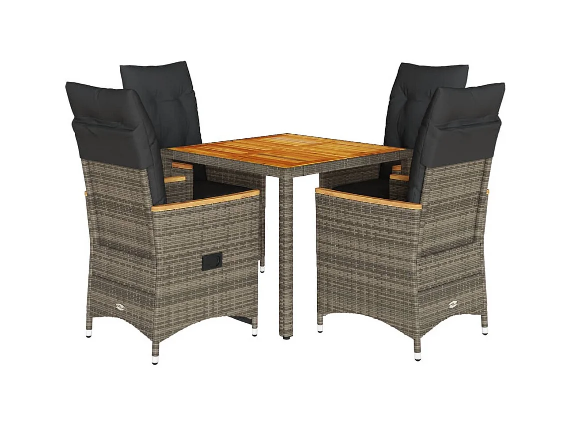 Staunton  Ensemble à manger de jardin 5 pcs coussins gris résine tressée