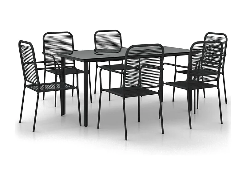 Scott  Juego de comedor jardín 7 pzas acero y cuerda de algodón negro