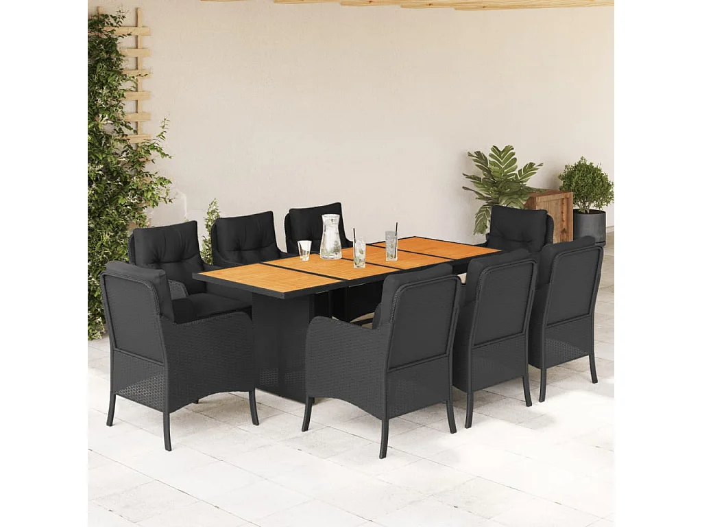 Prolenta Premium -  9-delige Tuinset poly rattan zwart