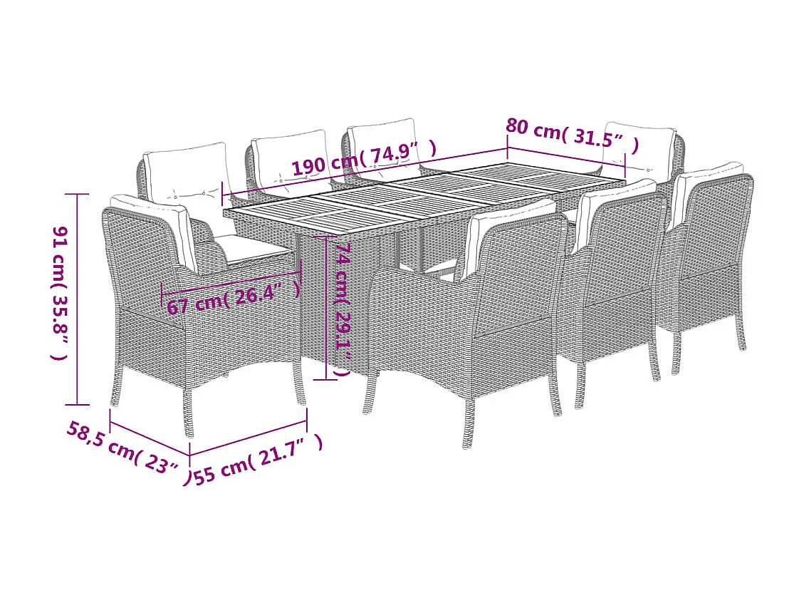 Prolenta Premium -  9-delige Tuinset poly rattan zwart