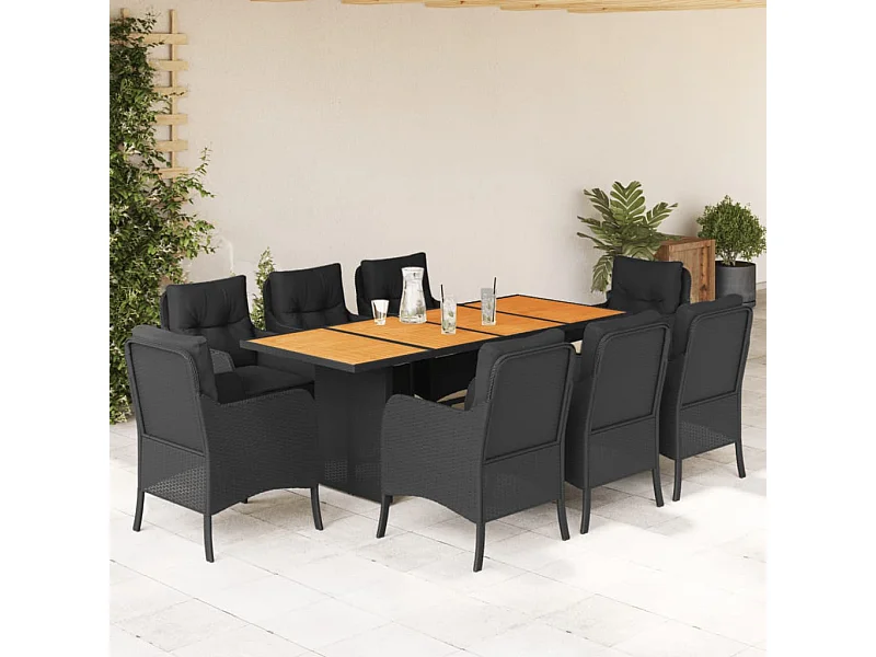 Prolenta Premium -  9-delige Tuinset poly rattan zwart