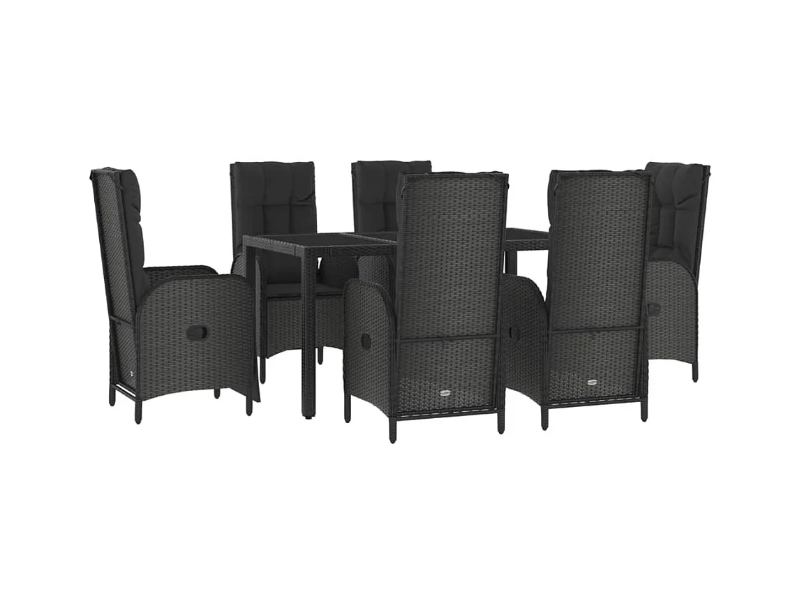 Cisternino  Ensemble à manger de jardin coussins 7pcs Noir Résine tressée