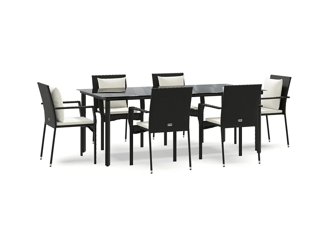 Rhett Logan  Ensemble à manger de jardin coussins 7pcs Noir Résine tressée