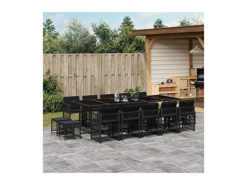 Laura Lucía  15-delige Tuinset met kussens poly rattan zwart