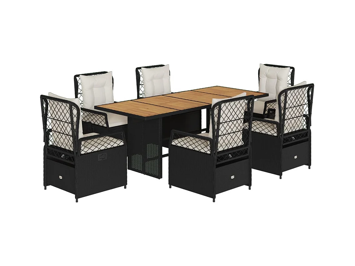 Veteli  7-delige Tuinset met kussens poly rattan zwart