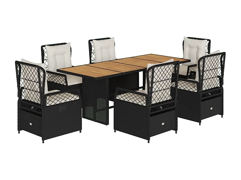 Veteli  7-delige Tuinset met kussens poly rattan zwart