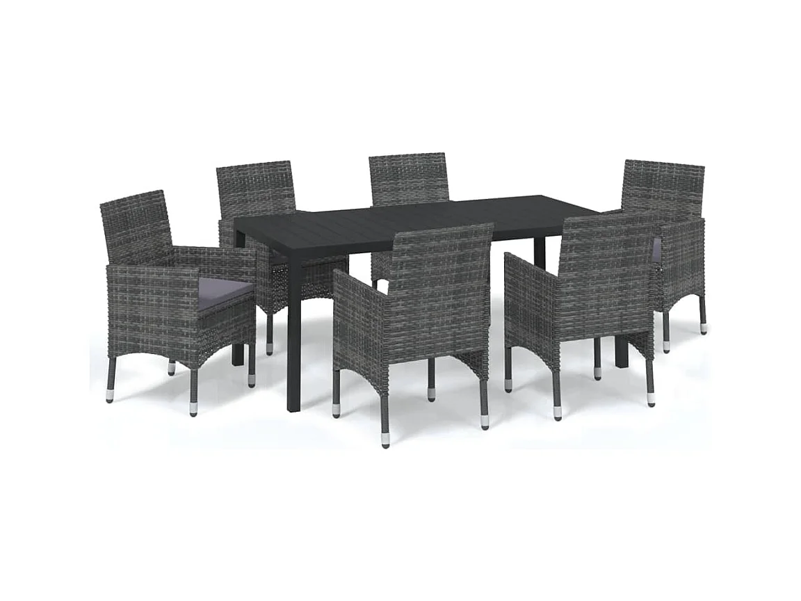 Kelly  Ensemble à manger de jardin coussins 7pcs Résine tressée Gris