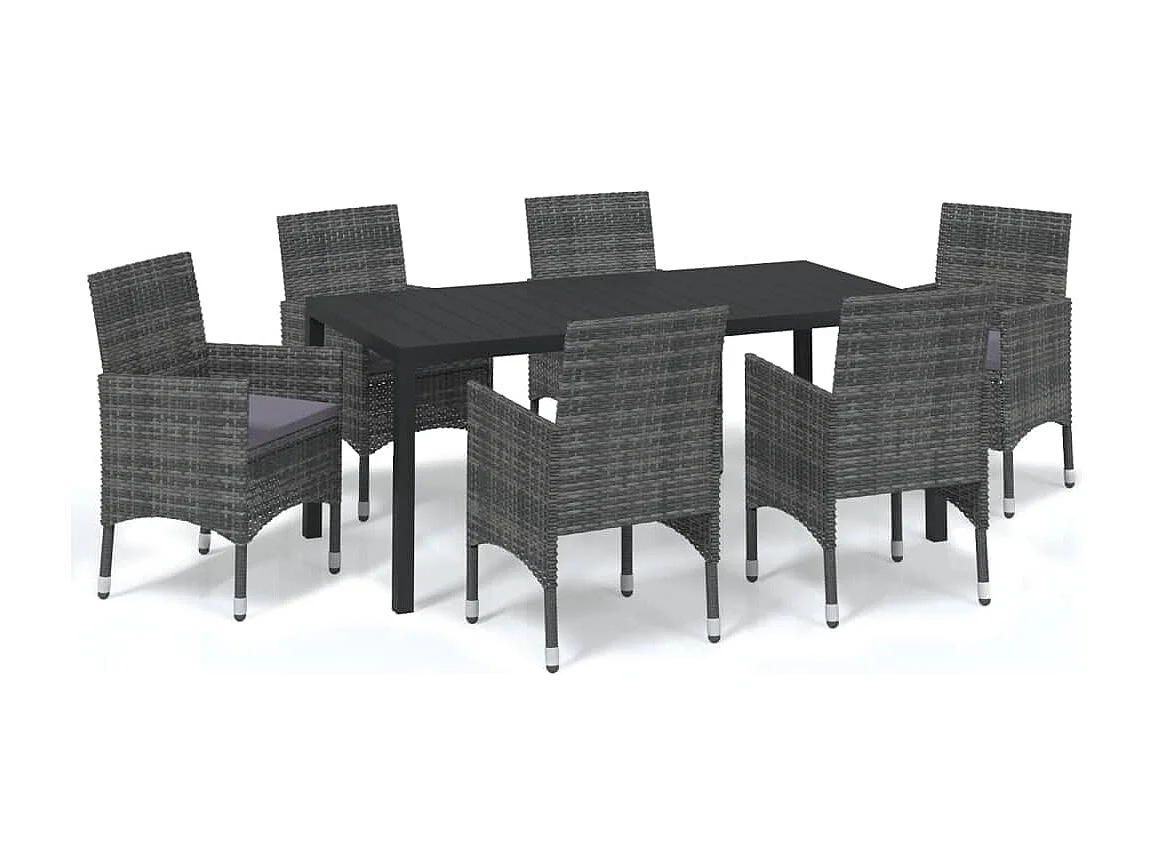 Kelly  Ensemble à manger de jardin coussins 7pcs Résine tressée Gris