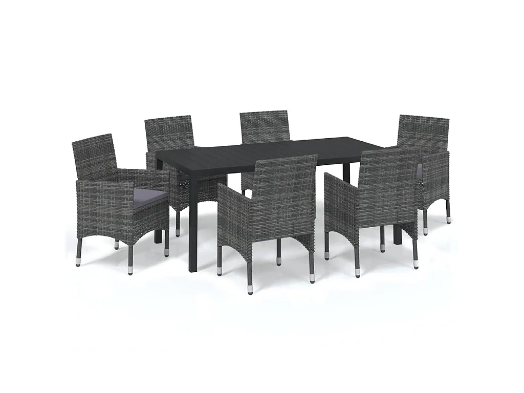 Kelly  Juego muebles jardín 7 pzas con cojines ratán sintético gris