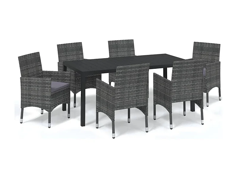 Kelly  Ensemble à manger de jardin coussins 7pcs Résine tressée Gris